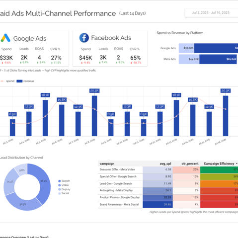 Paid Ads Multi-Channel Performance Dashboard Paid Ads Multi-Channel Performance Dashboard